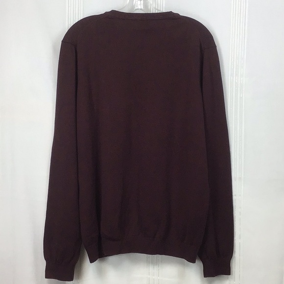 Van Heusen Maroon Cotton Blend Knit V-Neck Sweater - Picture 3 of 9
